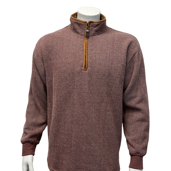 ORVIS Rust Color Knit 1/4 Zip Leather Trim & Elbow Patches Pullover Jacket MD - Picture 3 of 12